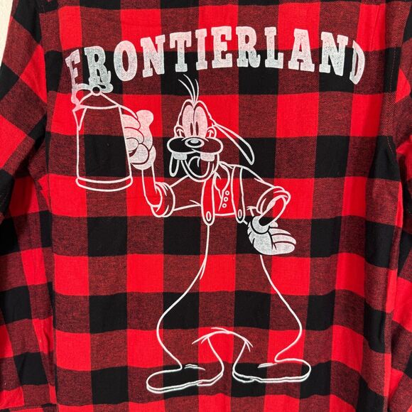 Frontierland Goofy Shirt Men Medium Checkered Flannel Top Disney Park Merch Xmas - Picture 7 of 10